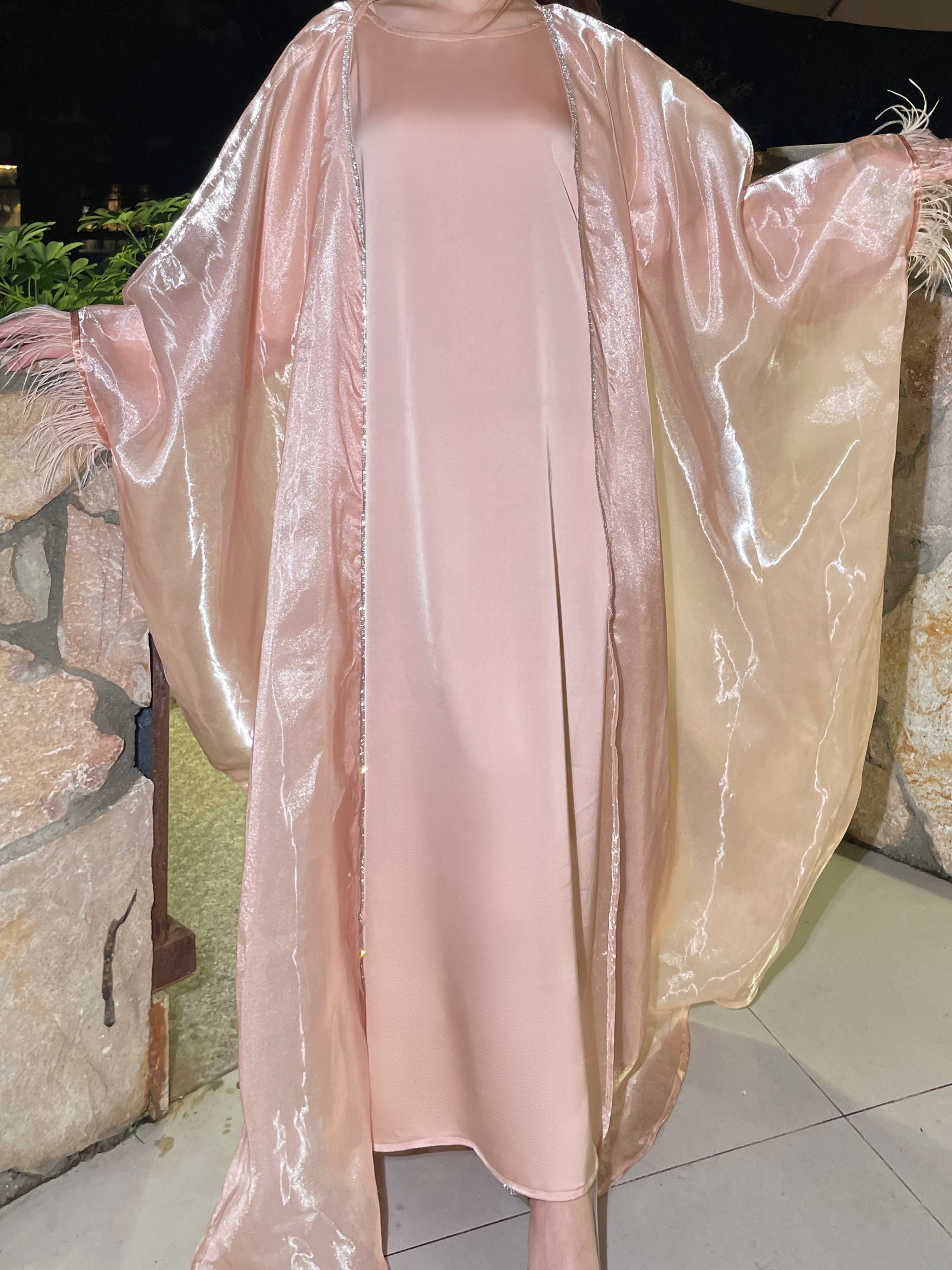 #LY05 Organza butterfly abaya outfit, shimmer abaya outfit