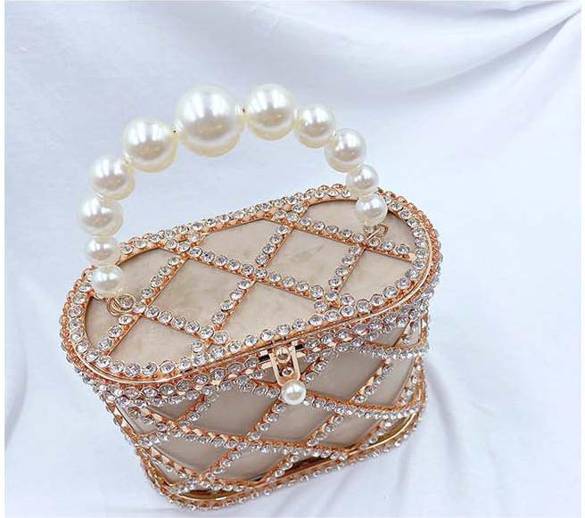 #LY14 Handwoven Stylish Pearl Diagonal Span Basket Bag