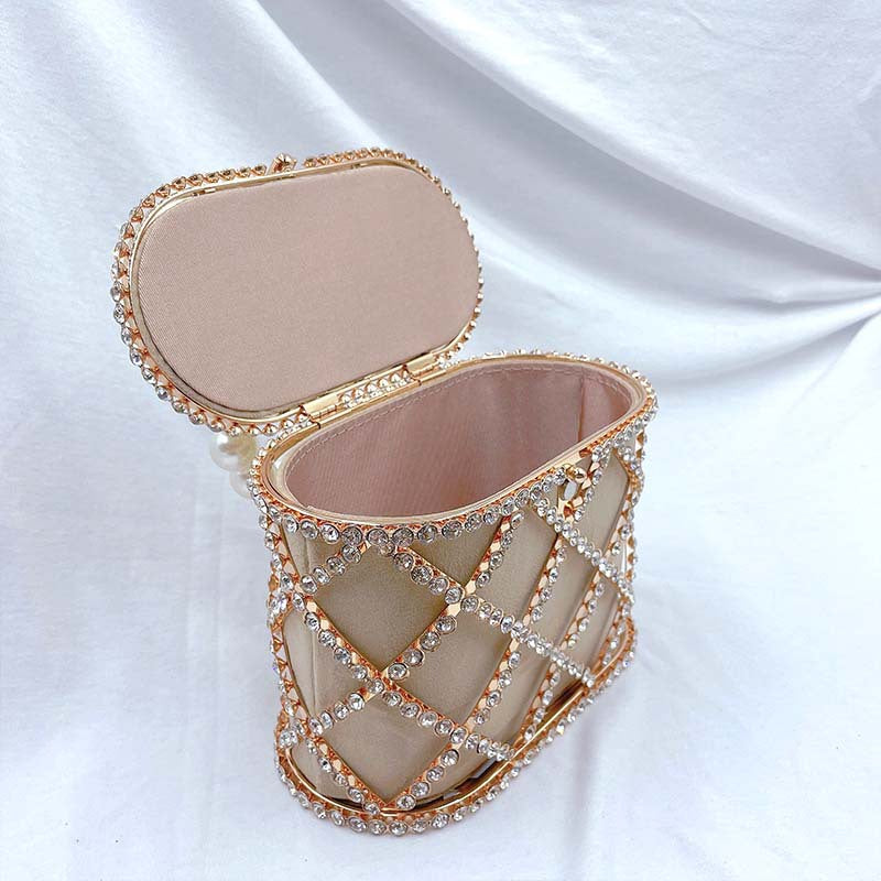 #LY14 Handwoven Stylish Pearl Diagonal Span Basket Bag