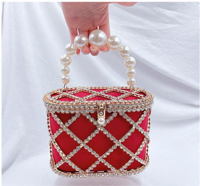 #LY14 Handwoven Stylish Pearl Diagonal Span Basket Bag