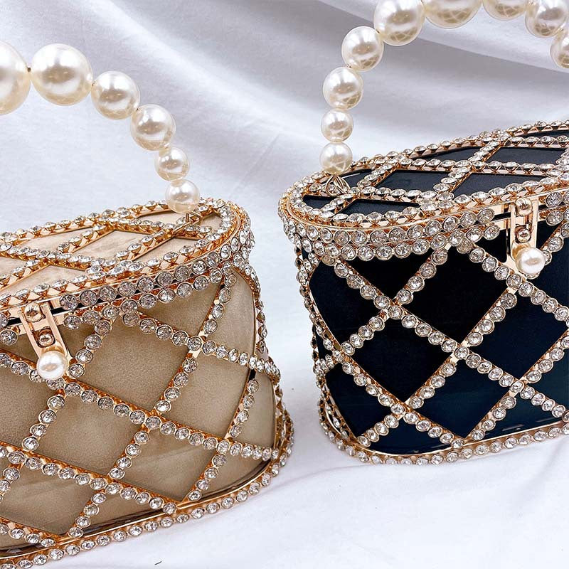 #LY14 Handwoven Stylish Pearl Diagonal Span Basket Bag