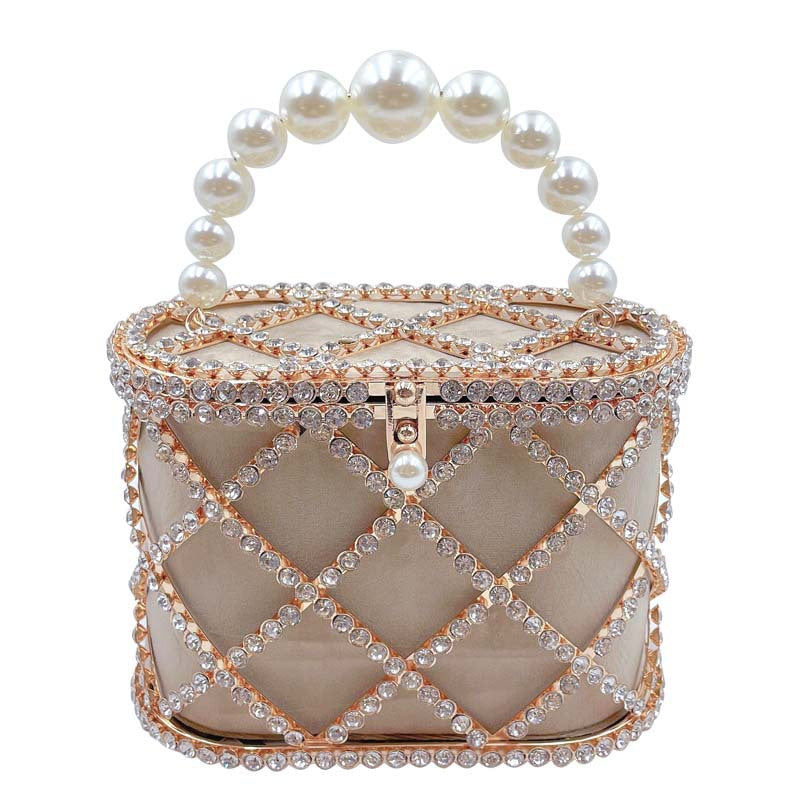 #LY14 Handwoven Stylish Pearl Diagonal Span Basket Bag