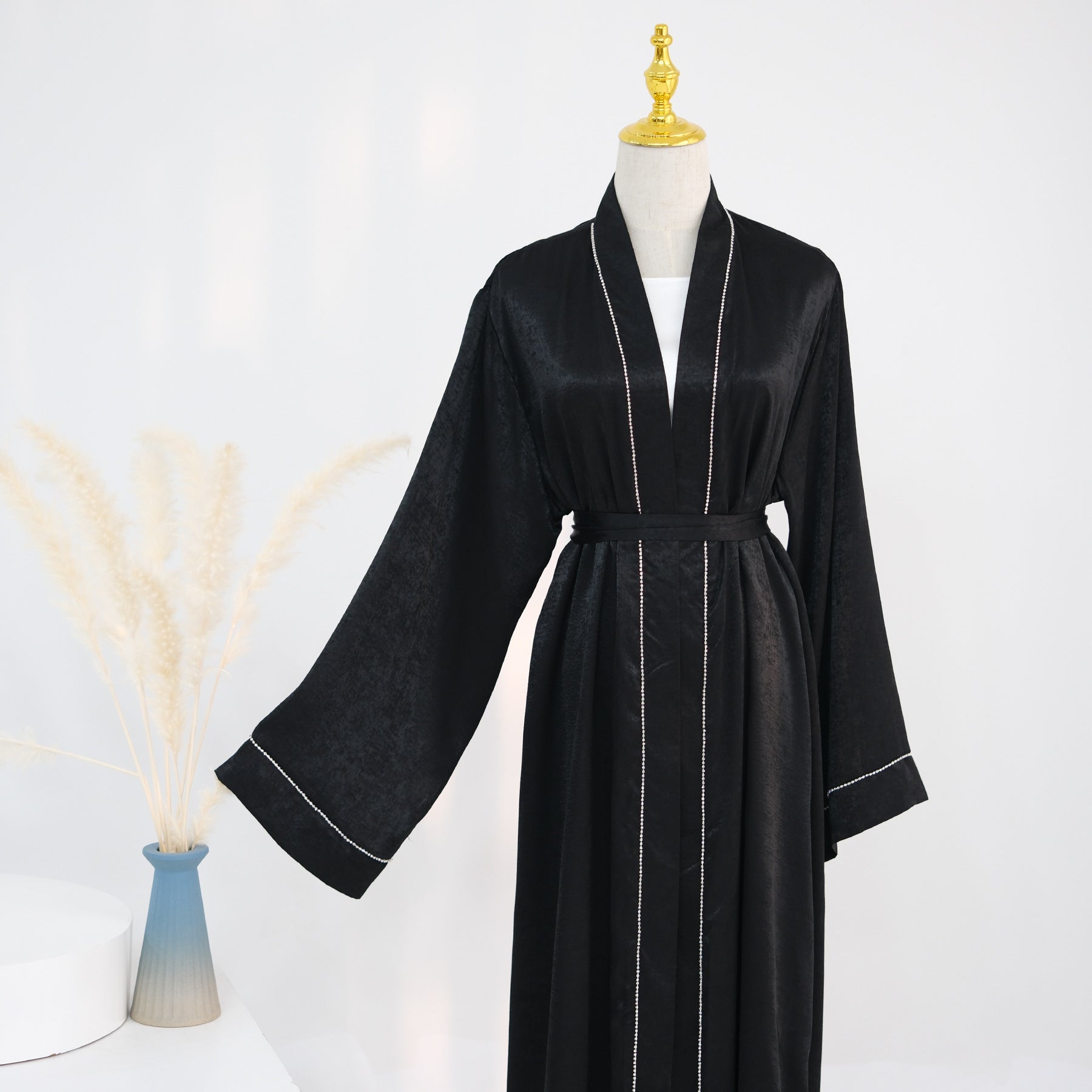 #LY41  Daily solid color trim robe cardigan