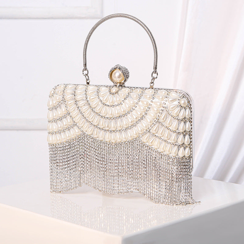 #LY15 Pearl and diomand hand bag Dinner bag New fringe with dress tote Flash diamond clutch bag