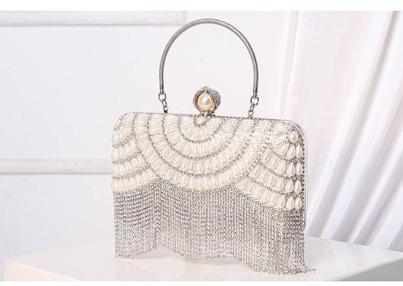 #LY15 Pearl and diomand hand bag Dinner bag New fringe with dress tote Flash diamond clutch bag