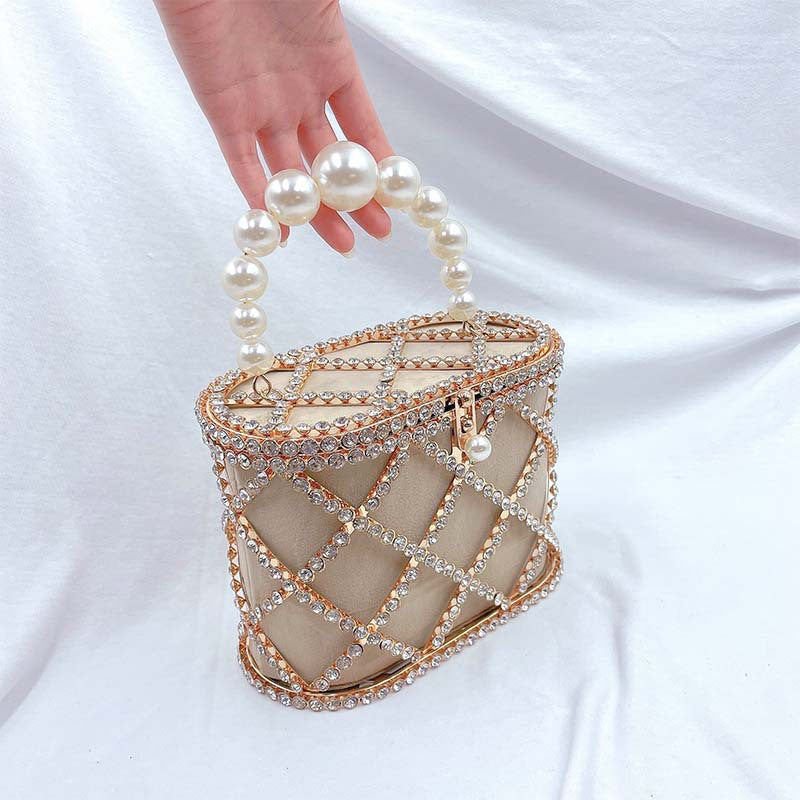 #LY14 Handwoven Stylish Pearl Diagonal Span Basket Bag