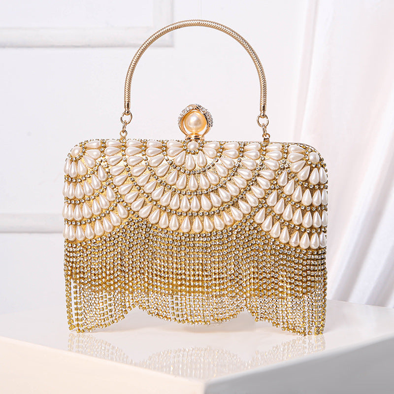 #LY15 Pearl and diomand hand bag Dinner bag New fringe with dress tote Flash diamond clutch bag