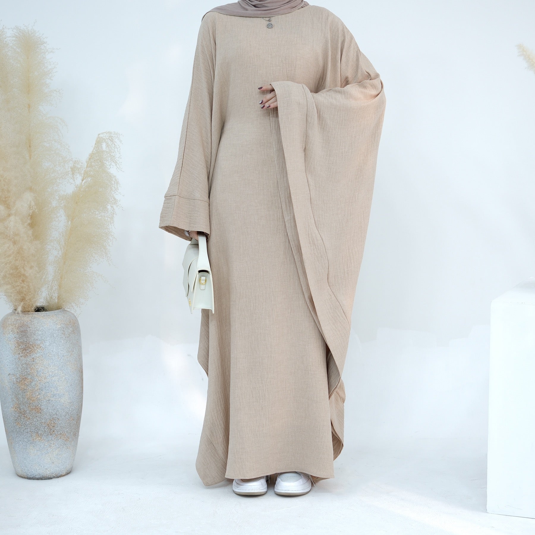 #LY49 Linen batwing abaya simple plain abaya modest fashion maxi dress muslim long women dress