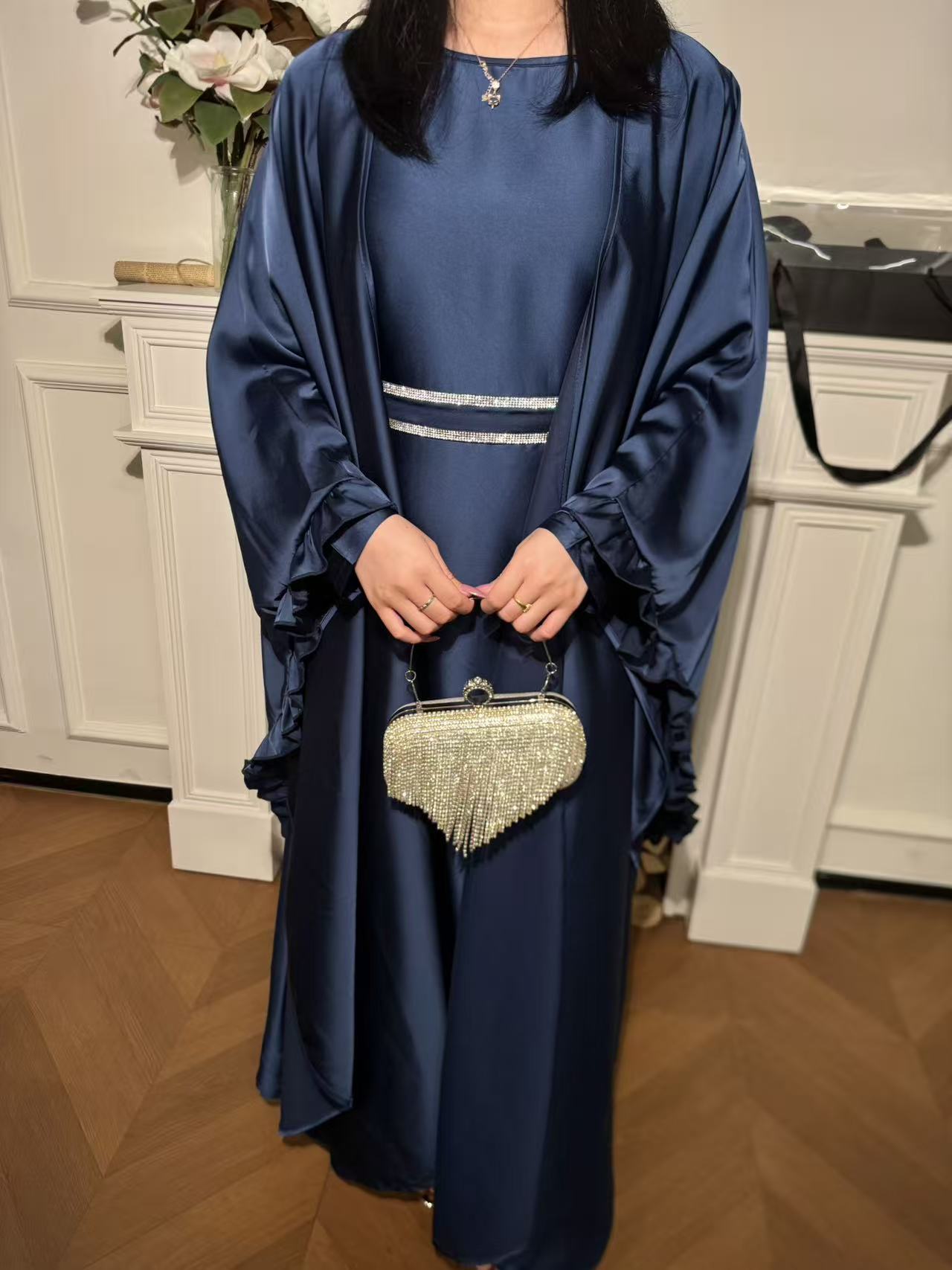 LY16 Two piece butterfly abaya , satin elegant abaya set, Eid abaya ,occasion dress , womwen's islamic long dress