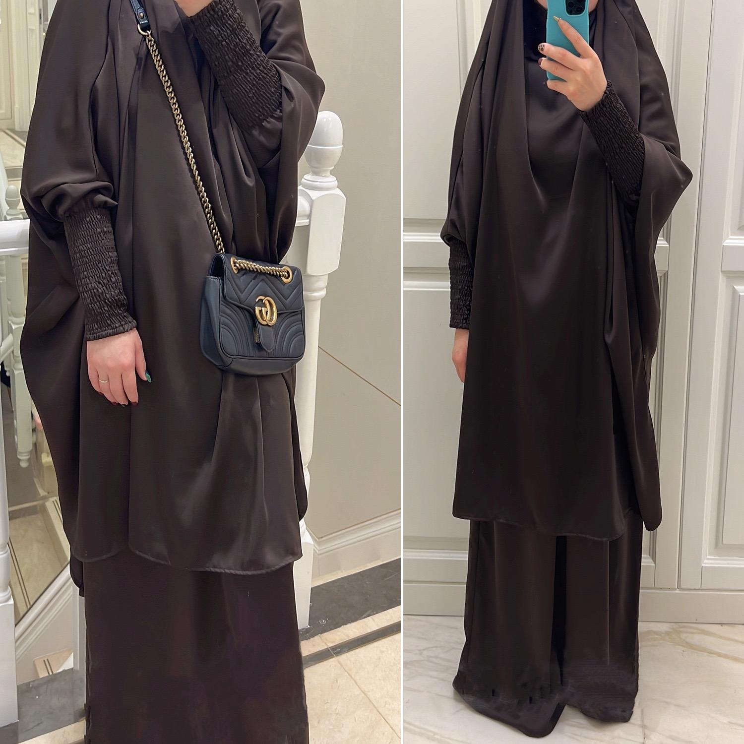 #LY33 Two piece nida jilbab come with skirt Solid Cape Sleeve Abaya, Modest Long Sleeve Maxi Abaya, Women's Clothing Prayer abaya