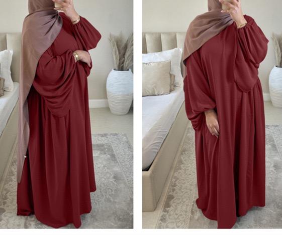 #LY21 Crepe abaya ,Balloon sleeves  maxi dress loose-fitting arabic clothing muslim dress A-Line Plain plus size dress