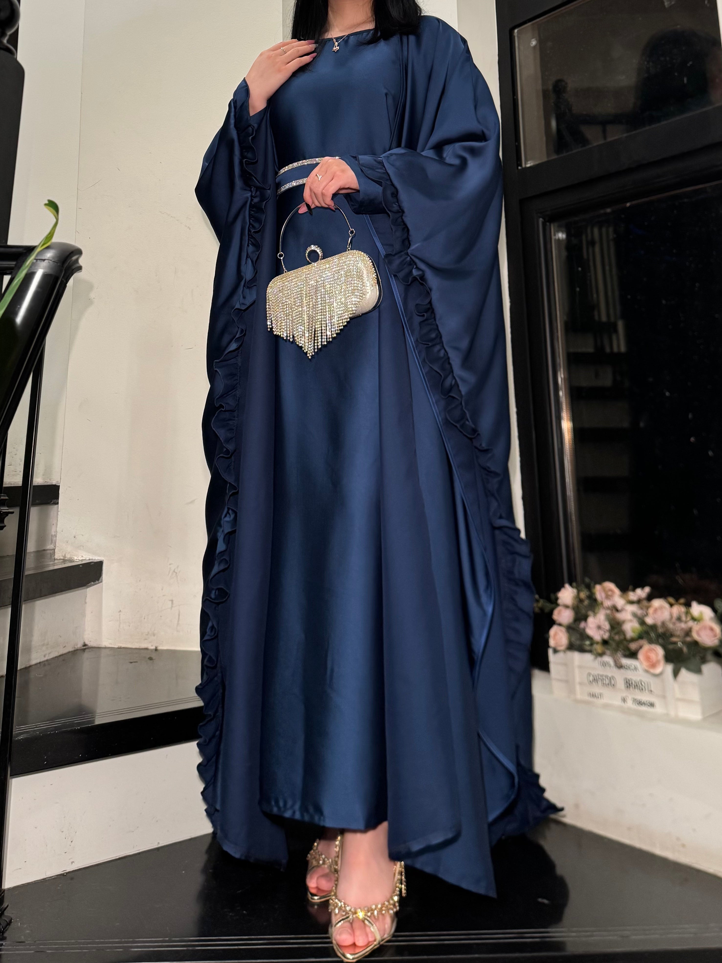 LY16 Two piece butterfly abaya , satin elegant abaya set, Eid abaya ,occasion dress , womwen's islamic long dress