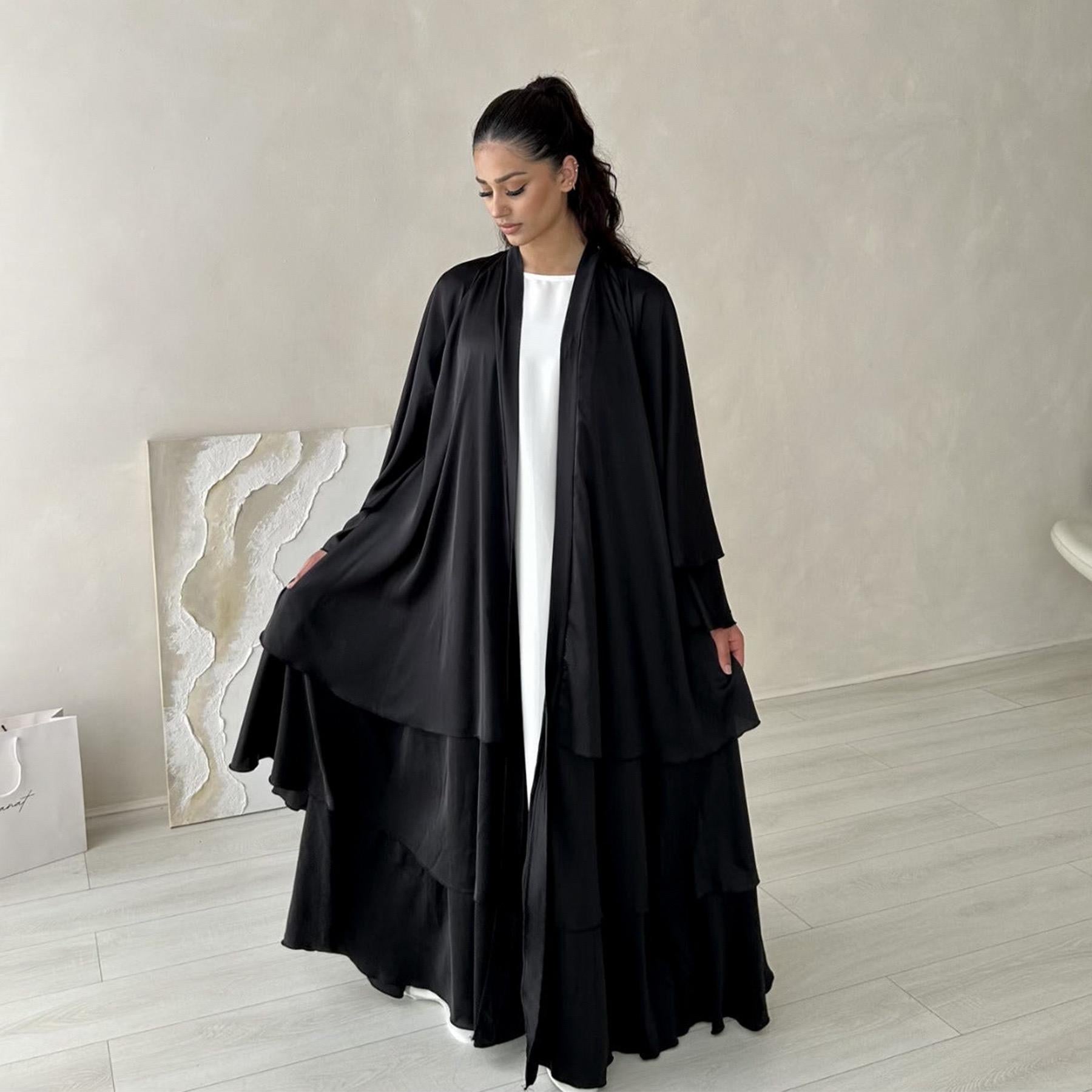 #LY30 Three Layer Satin Open Abaya Elegant abaya Eid party abaya maxi dress muslim dress