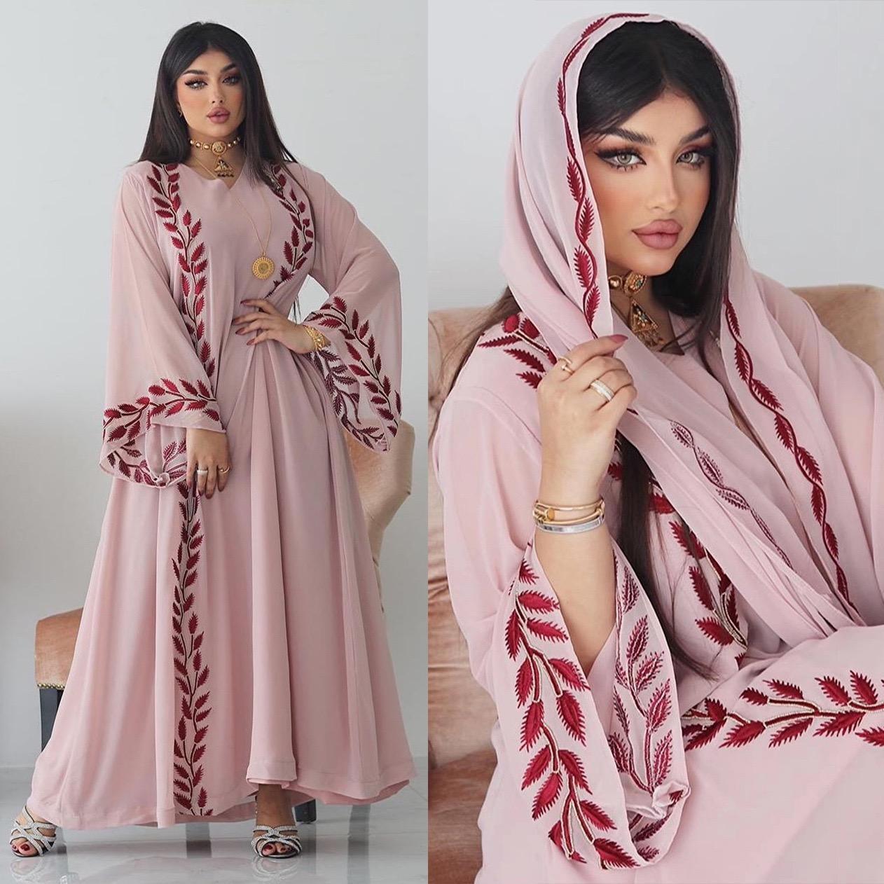 #LY37 Two piece set , Embroidered abaya  chiffon Design abaya