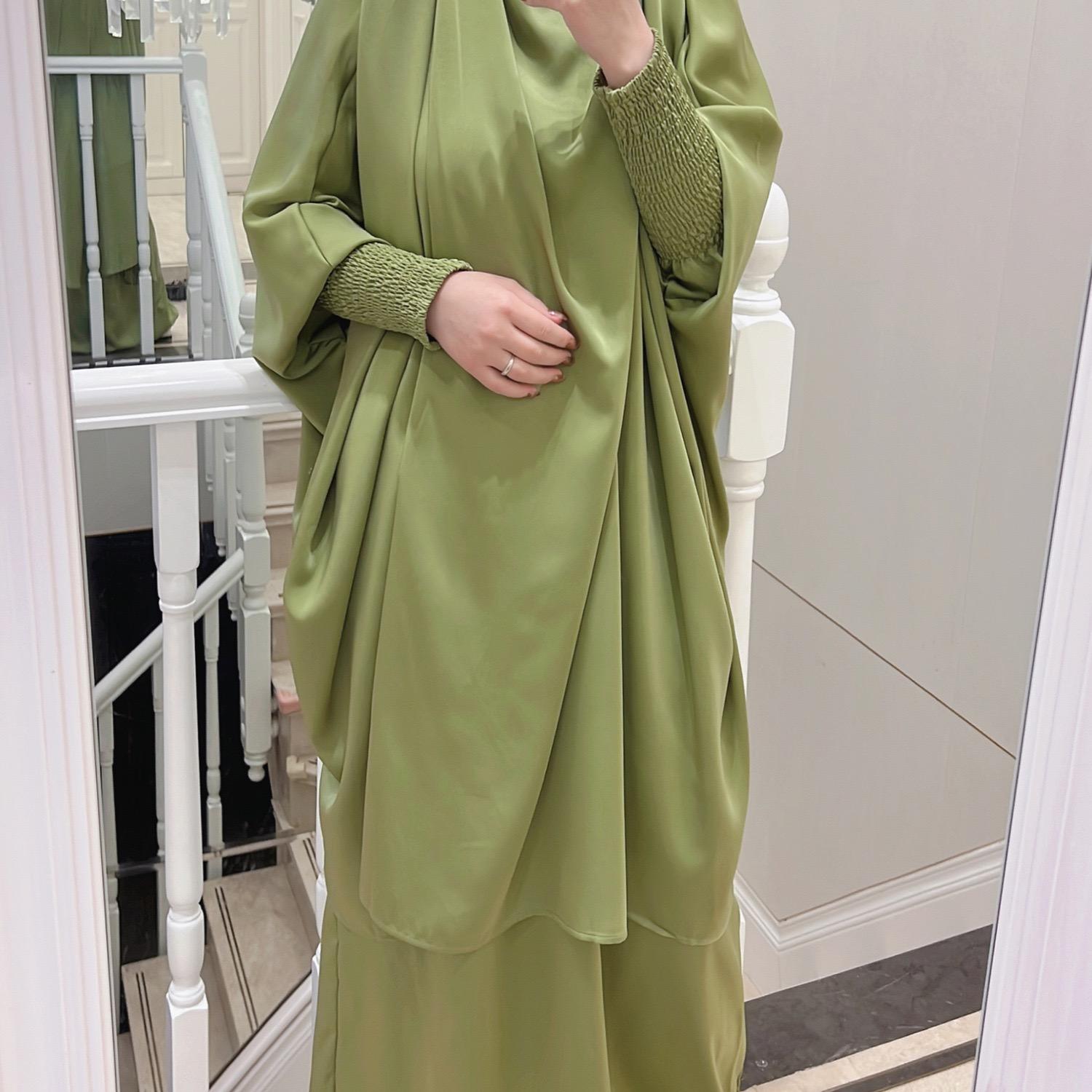 #LY33 Two piece nida jilbab come with skirt Solid Cape Sleeve Abaya, Modest Long Sleeve Maxi Abaya, Women's Clothing Prayer abaya