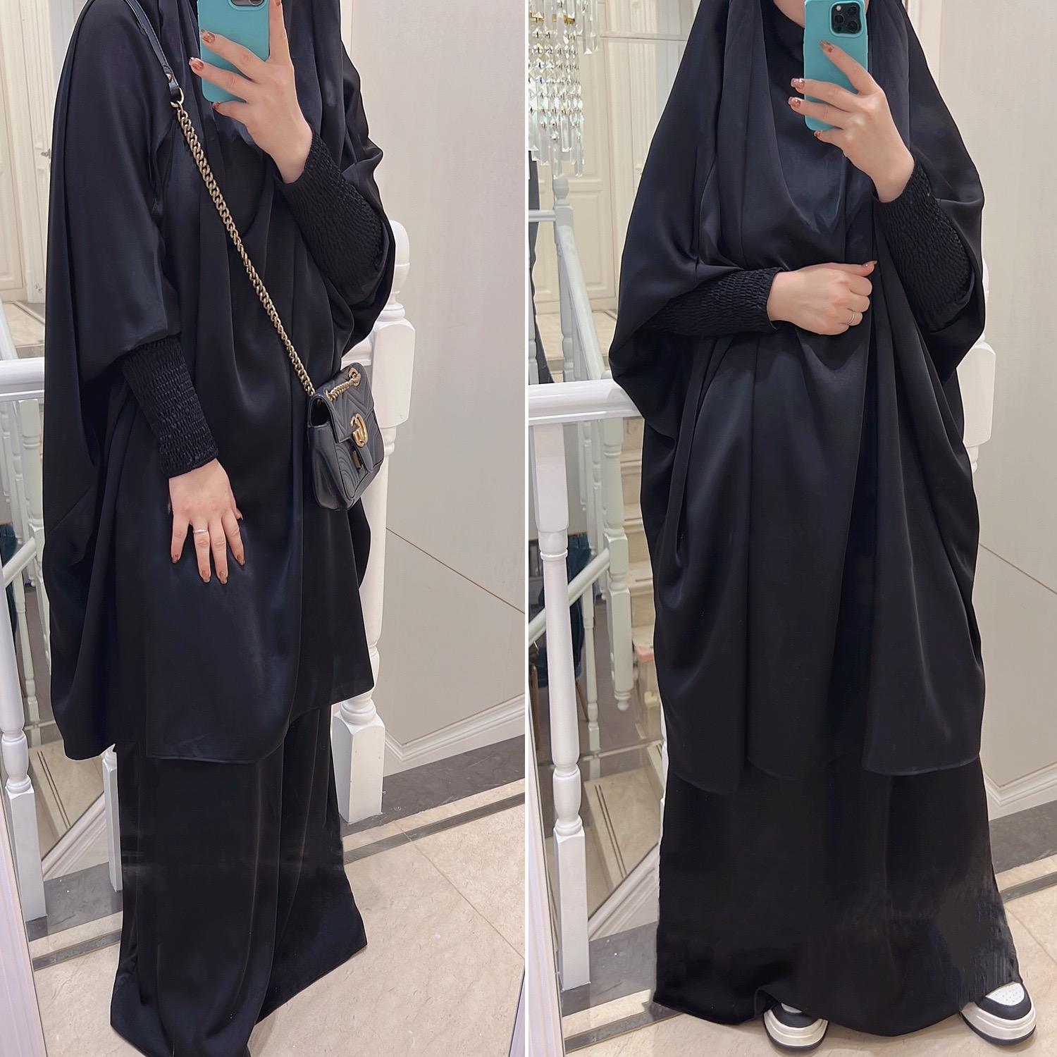 #LY33 Two piece nida jilbab come with skirt Solid Cape Sleeve Abaya, Modest Long Sleeve Maxi Abaya, Women's Clothing Prayer abaya