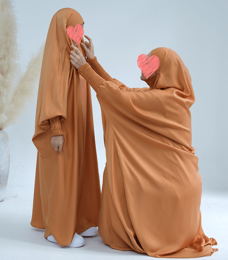 #LY29 One piece jilbab silk abaya with hijab mother and kids maxi dress muslim dress praying clothing kids dress