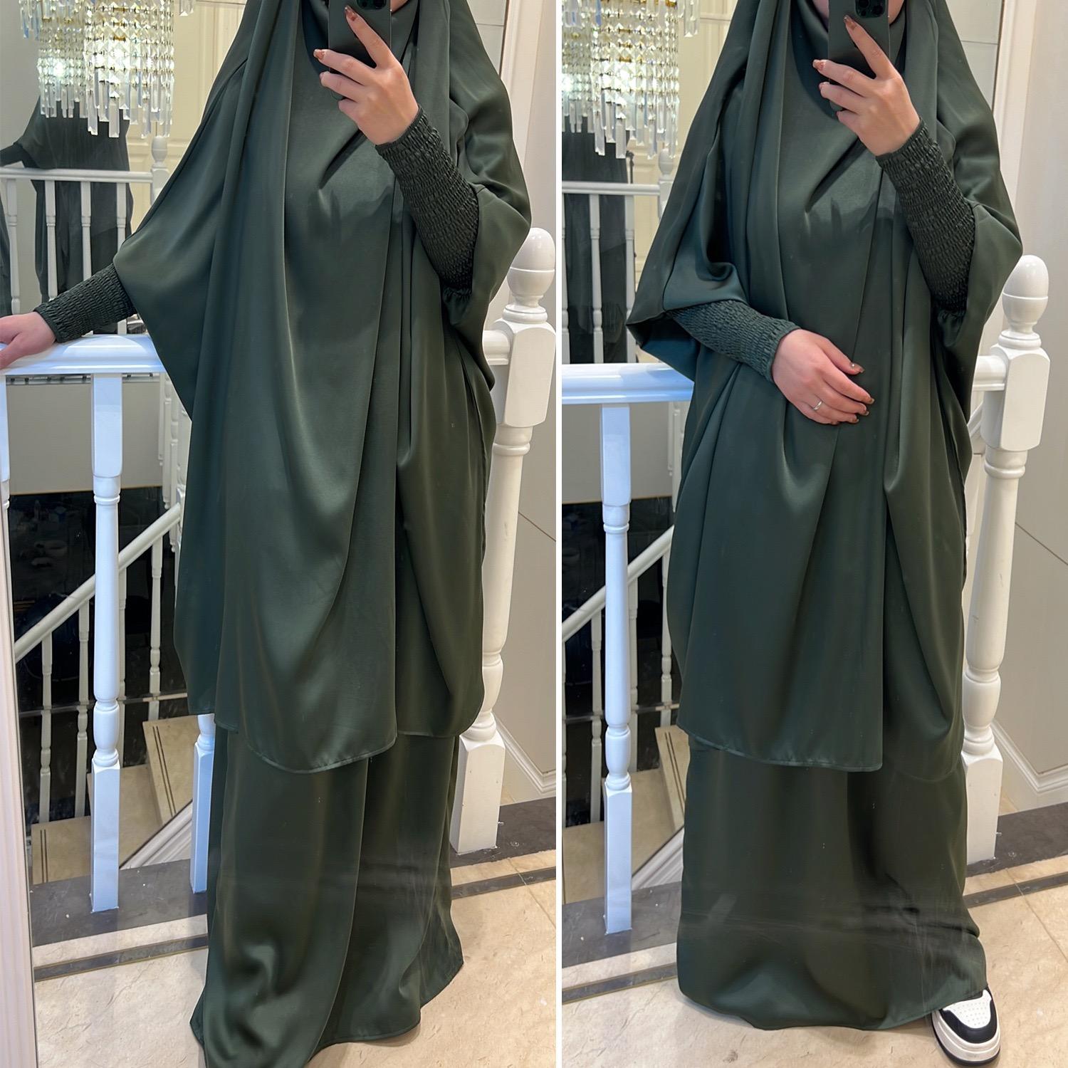 #LY33 Two piece nida jilbab come with skirt Solid Cape Sleeve Abaya, Modest Long Sleeve Maxi Abaya, Women's Clothing Prayer abaya