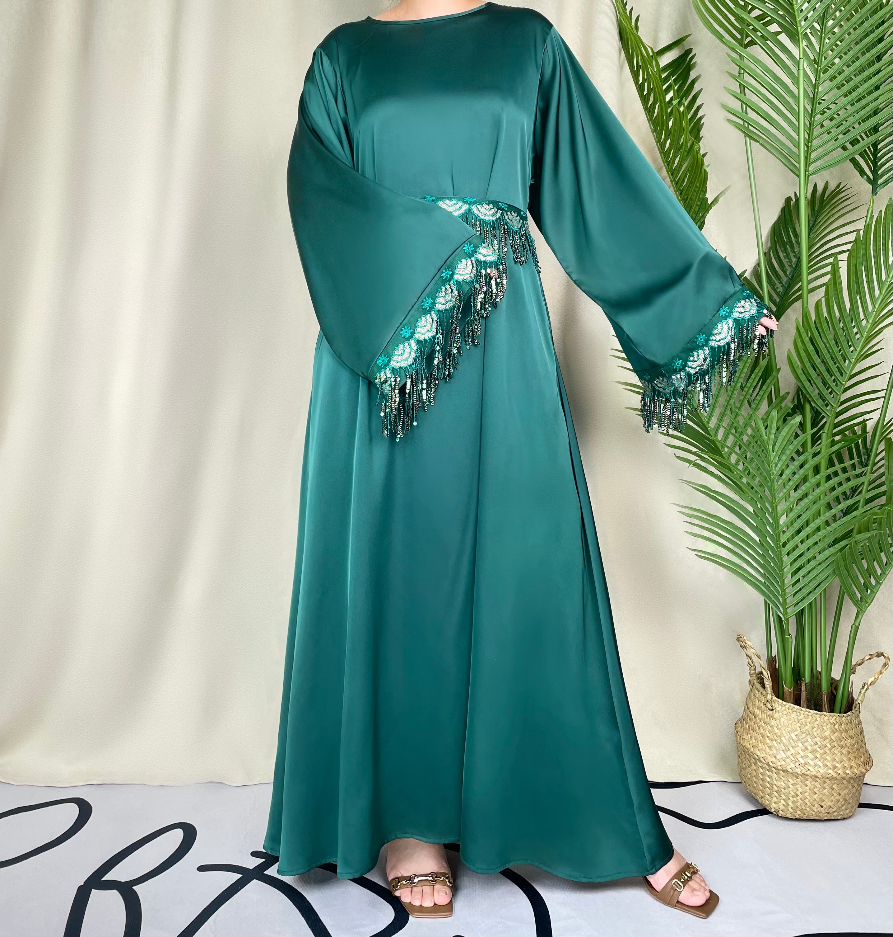 #LY15 Sequin tassels abaya , maxi dress , modest fashion, elegant dress muslim long women dress