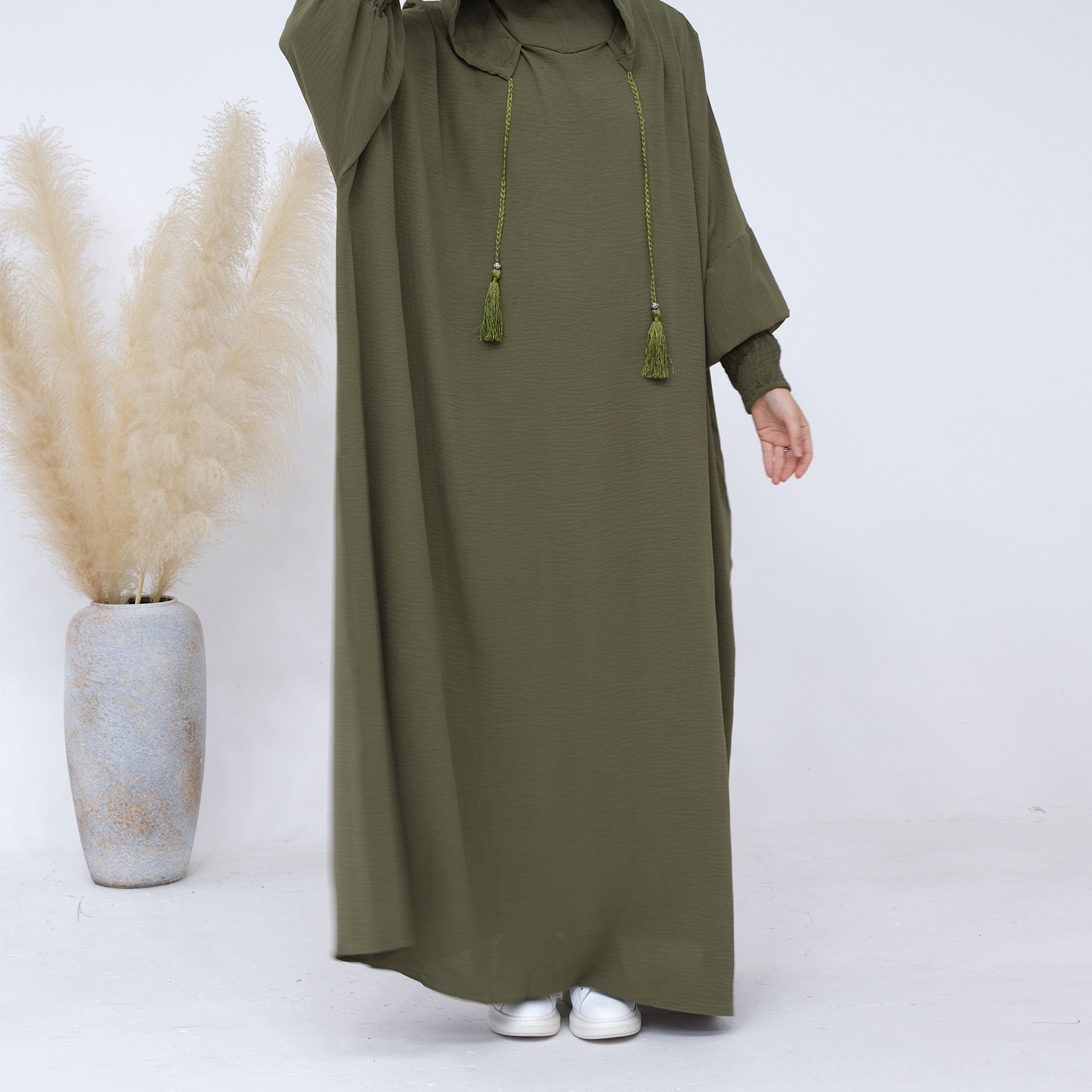 #LY20 Crepe hooded dress, plain maxi dress, casual muslim long women dress