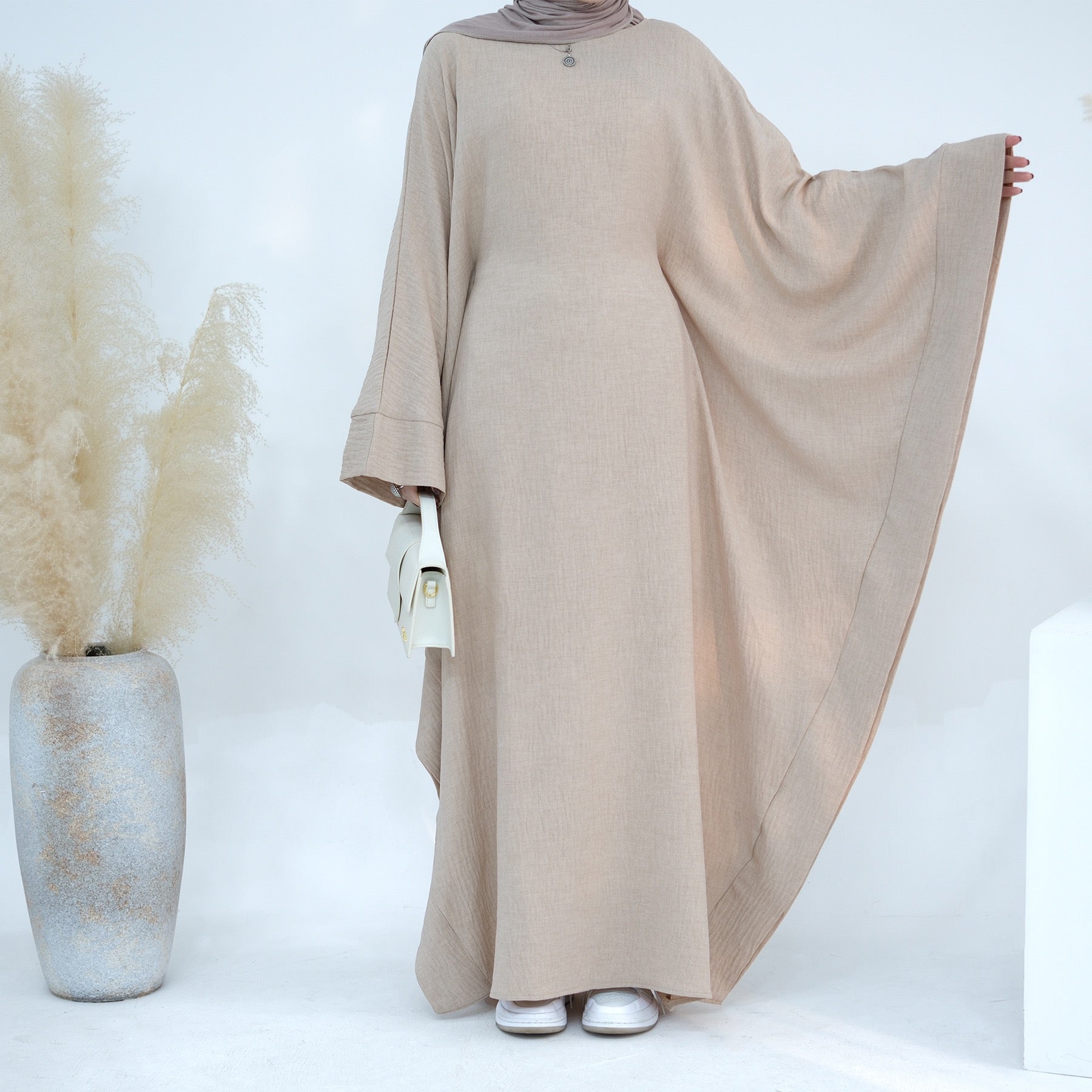 #LY49 Linen batwing abaya simple plain abaya modest fashion maxi dress muslim long women dress