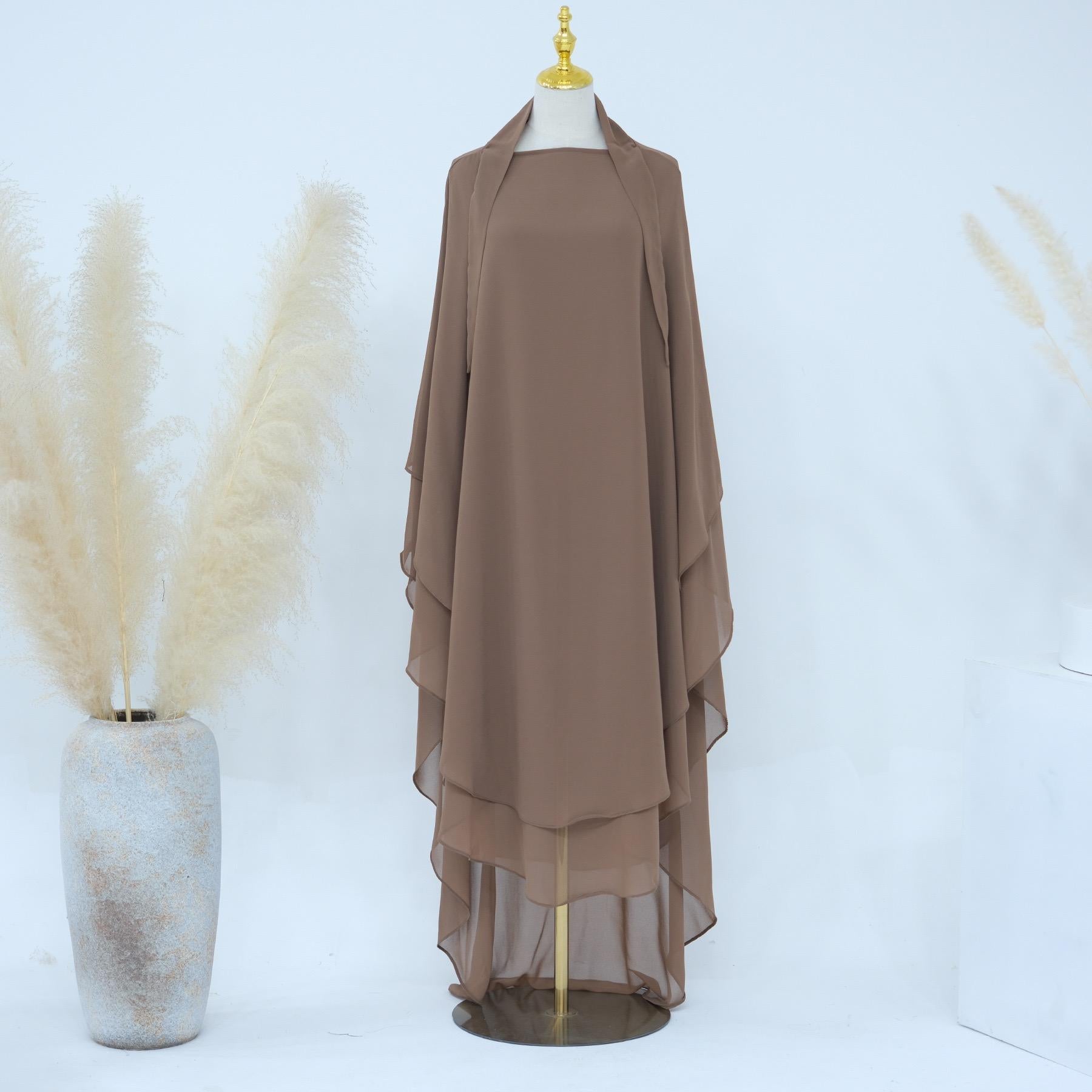 #LY31 Two layer khimar chiffon scarf muslim long dress