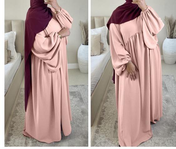 #LY21 Crepe abaya ,Balloon sleeves  maxi dress loose-fitting arabic clothing muslim dress A-Line Plain plus size dress