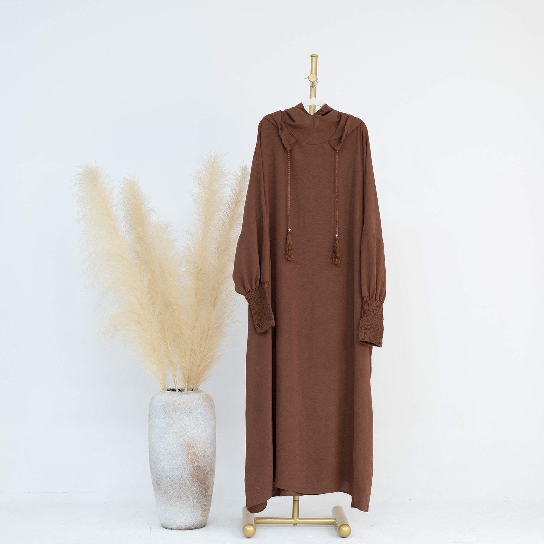 #LY20 Crepe hooded dress, plain maxi dress, casual muslim long women dress