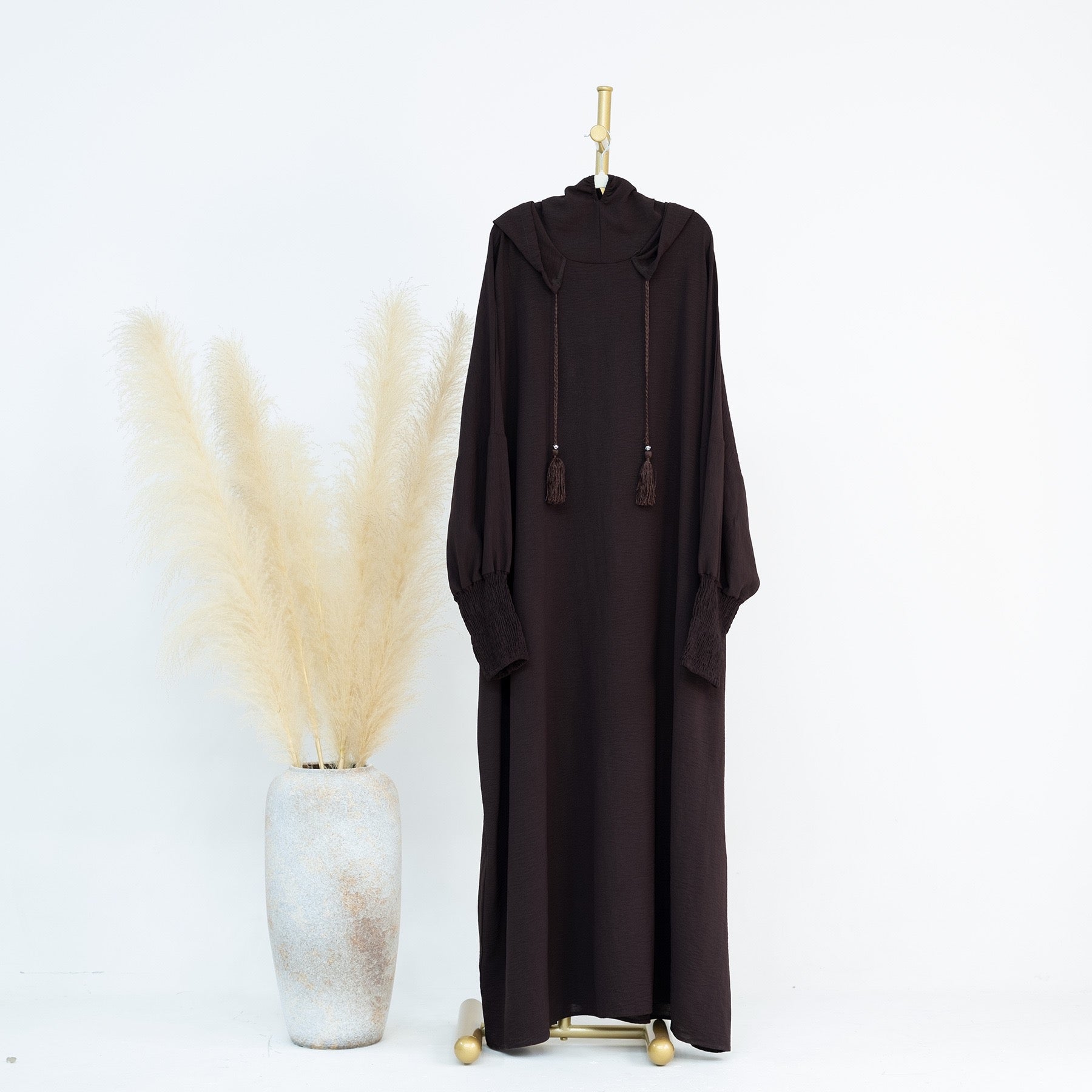 #LY20 Crepe hooded dress, plain maxi dress, casual muslim long women dress