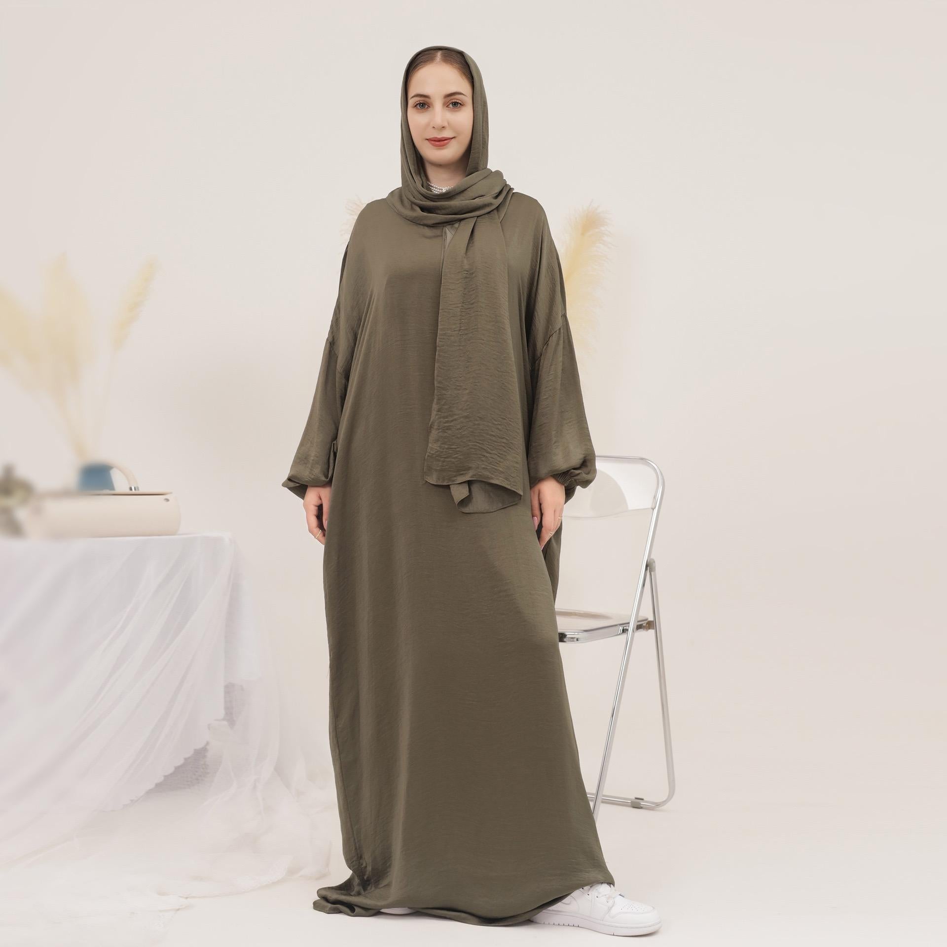 #LY42[Ramadan promotion] Latest model Crepe abaya with hijab hooded abaya maxi dress muslim long women dress prayer dress