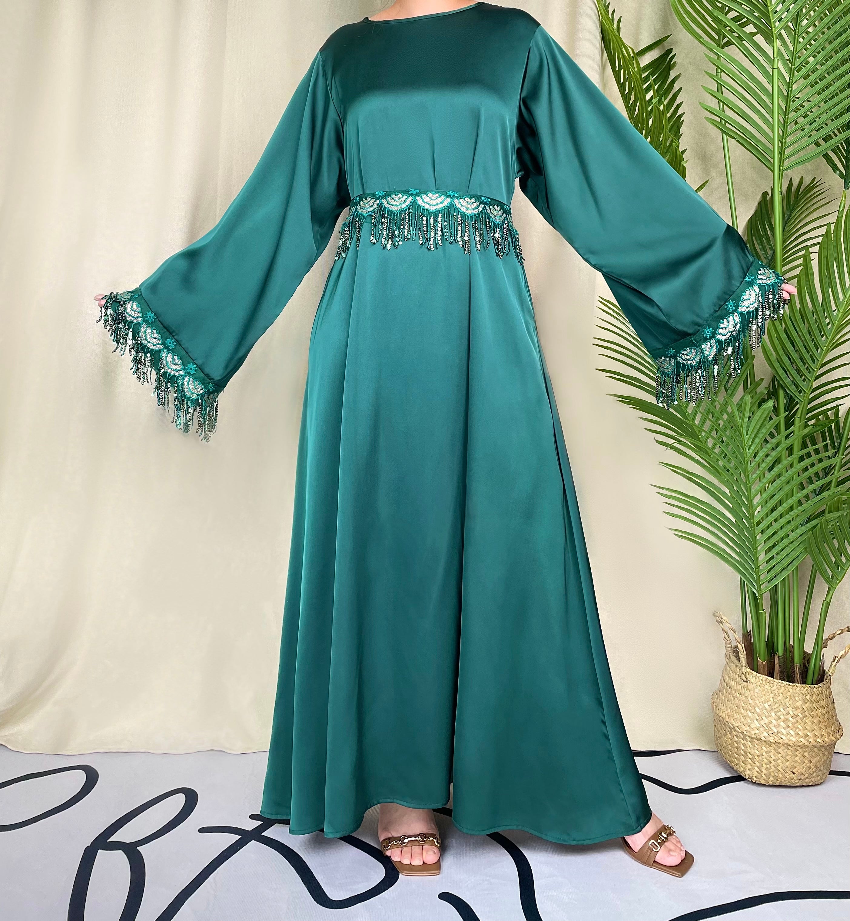 #LY15 Sequin tassels abaya , maxi dress , modest fashion, elegant dress muslim long women dress