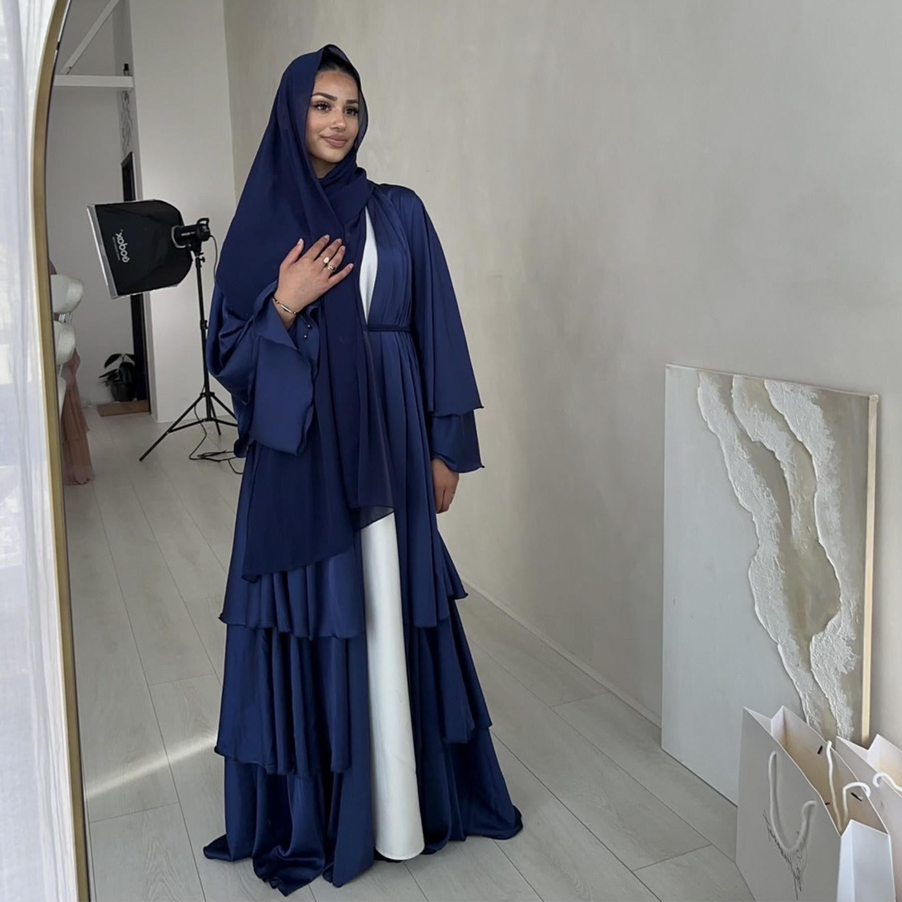 #LY30 Three Layer Satin Open Abaya Elegant abaya Eid party abaya maxi dress muslim dress