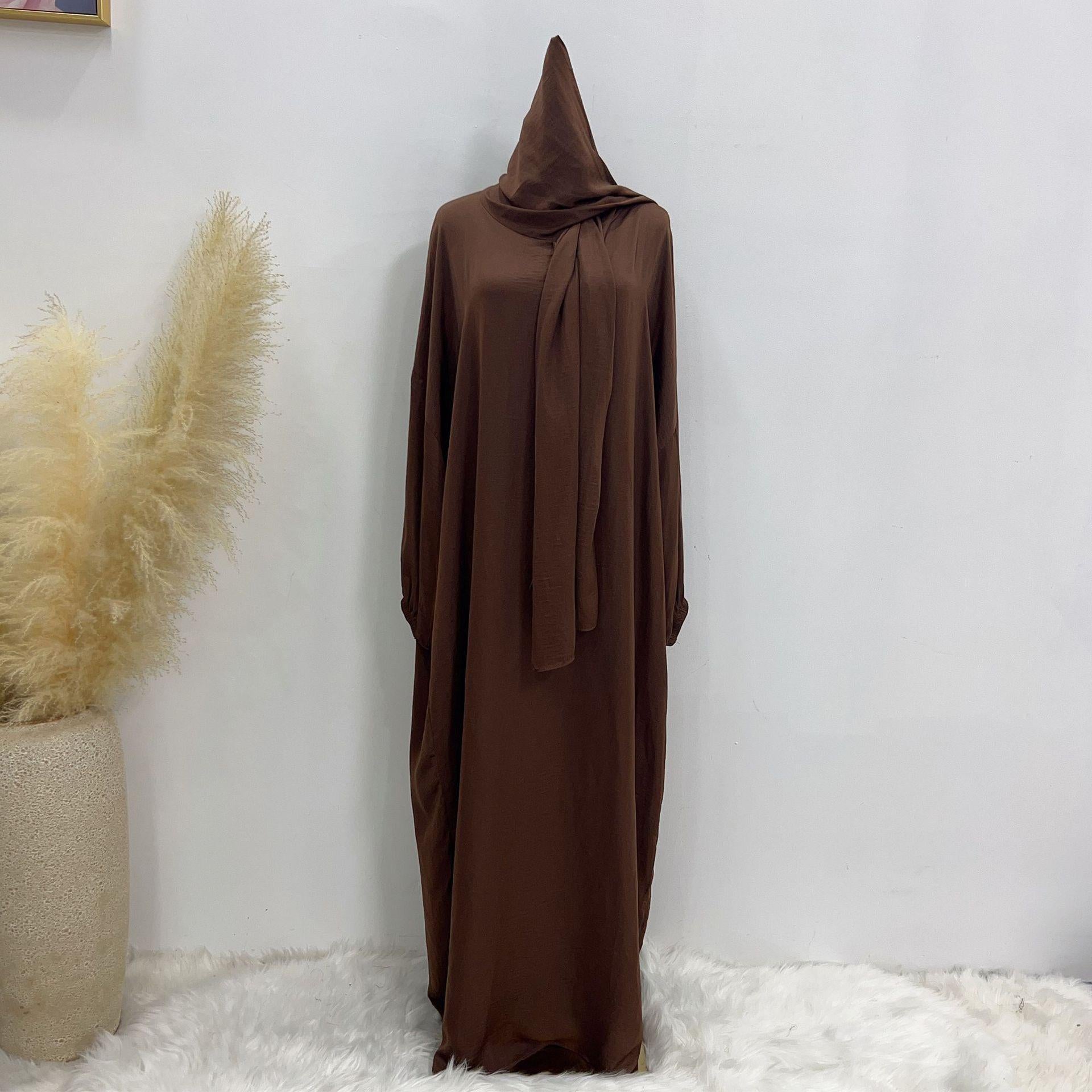 #LY42[Ramadan promotion] Latest model Crepe abaya with hijab hooded abaya maxi dress muslim long women dress prayer dress