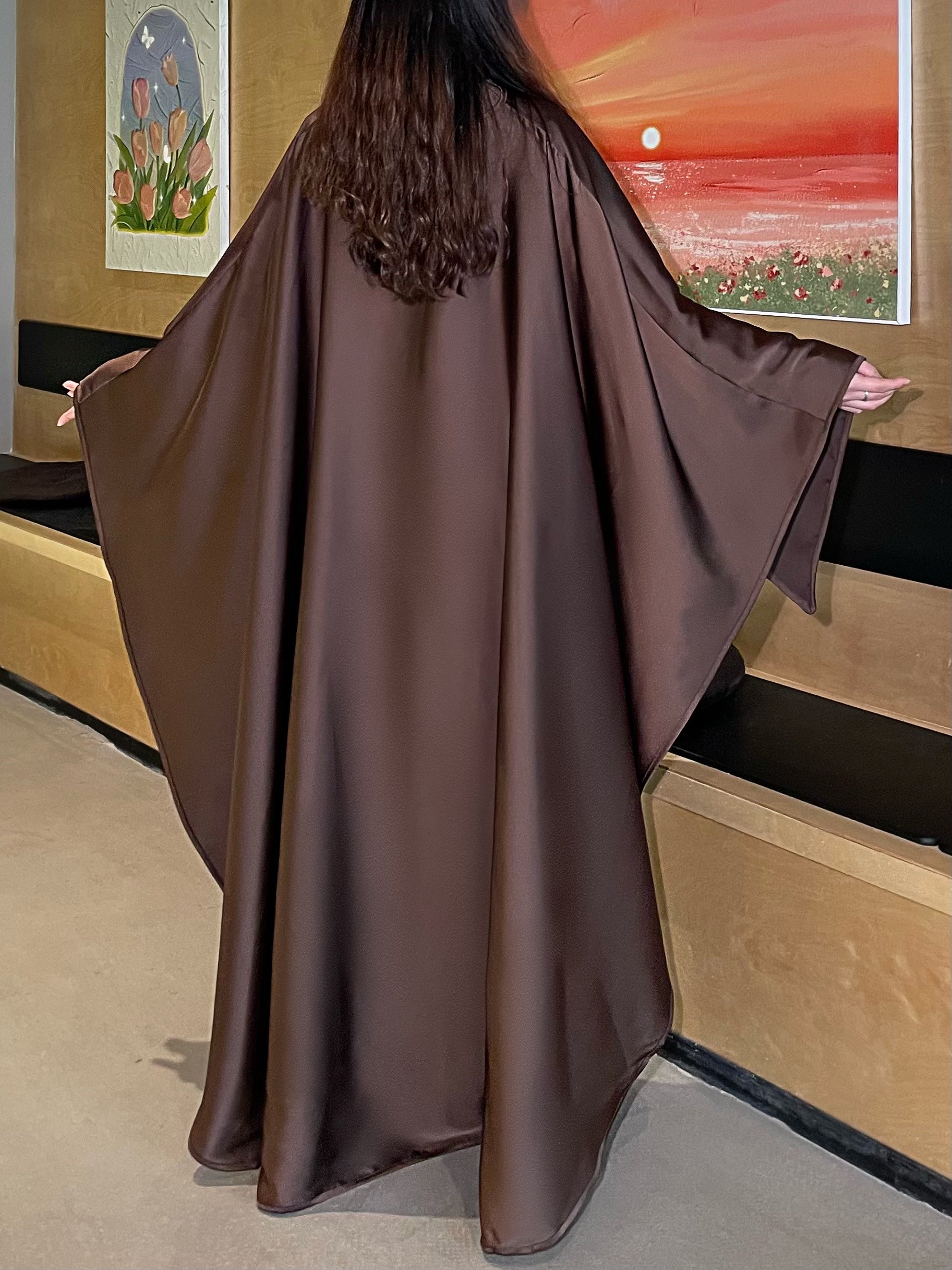 #LY03 Satin cape elegant dress , occasion abaya , Modest dress with pearl and crystal