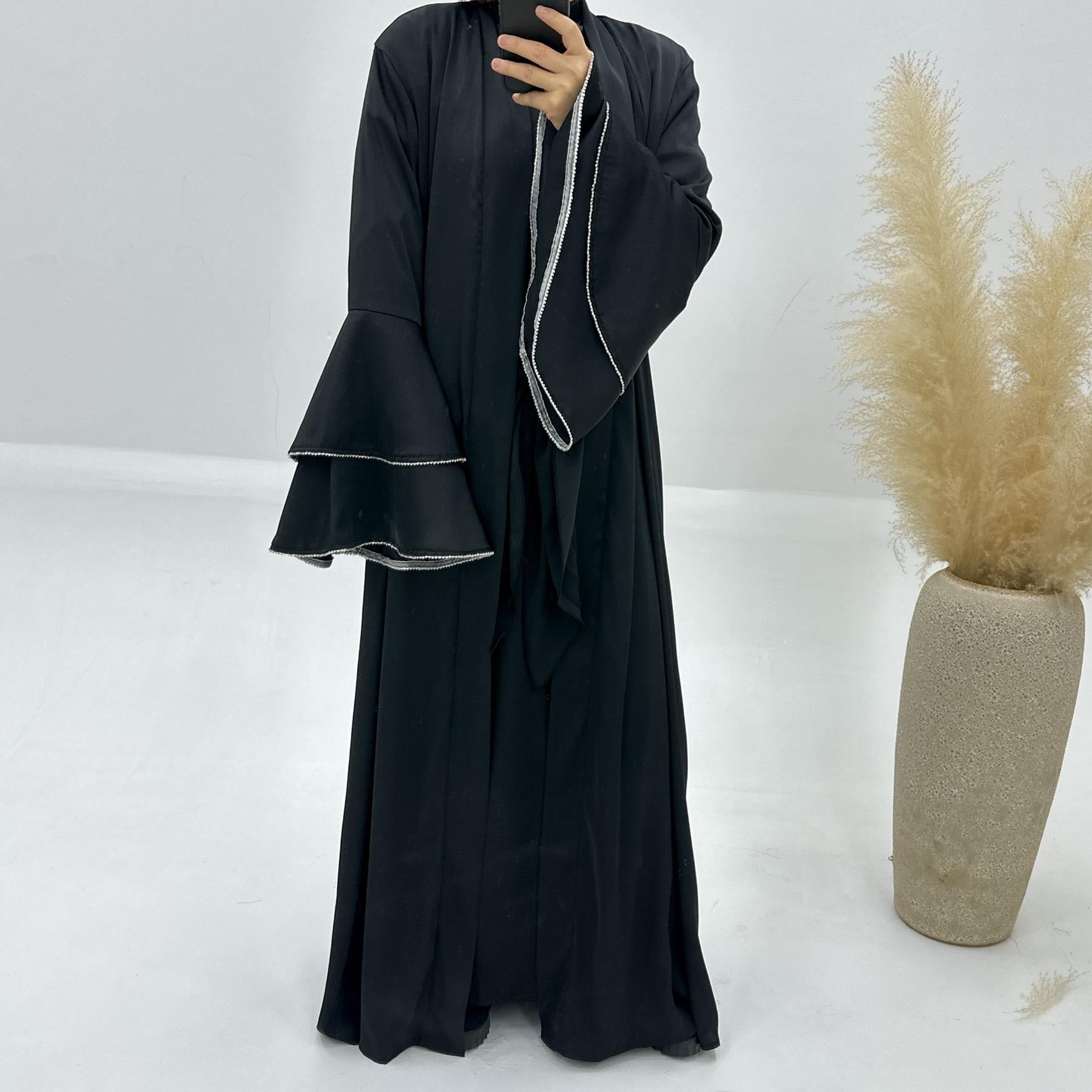 #LY23 Crystal layer sleeves abaya outfit, Three pieces set ,Satin elegant abaya, Eid abaya maxi dress muslim dress